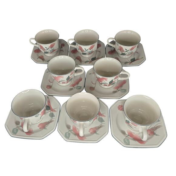 Mikasa Continental Silk Flowers Japan 8 Cups & 8 Saucers Set EXCELLENT CONDITION - Picture 1 of 8